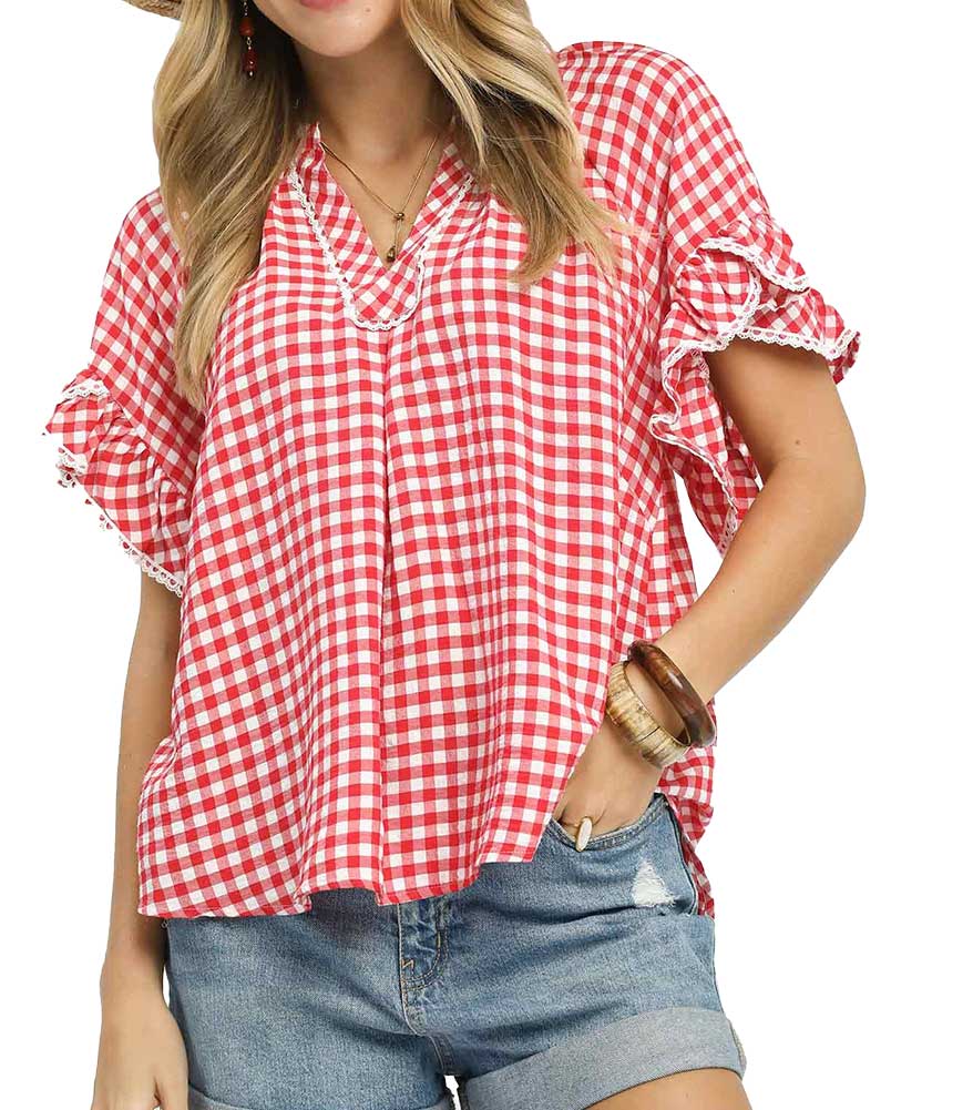 Umgee USA Gingham Ruffle Top