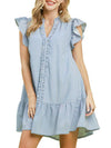 Umgee Ruffle Trim Stripe Flutter Sleeve Mini Dress