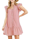 Umgee Ruffle Trim Stripe Flutter Sleeve Mini Dress