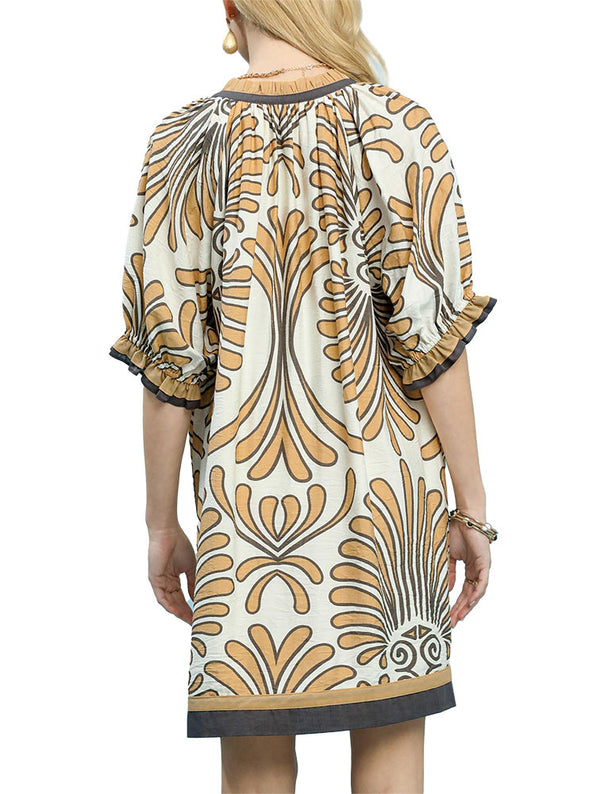 Umgee USA Mix Printed V-Neck Dress