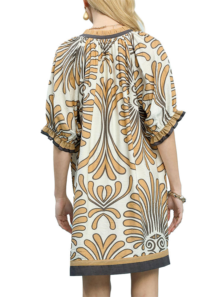 Umgee USA Mix Printed V-Neck Dress