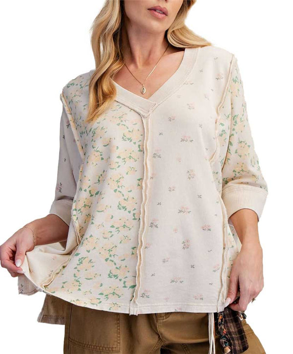 Easel Print Mix Washed Terry Boxy Top