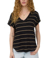 Blu Pepper Striped V-Neck Cuffed Knit Top