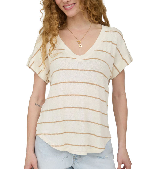 Blu Pepper Striped V-Neck Cuffed Knit Top