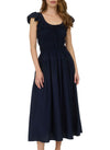 Blu Pepper Shirred Bodice Ruffle Midi Dress