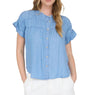 Blu Pepper Shirred Yoke Button Down Top