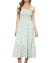 Blu Pepper Floral Tile Smocked Midi Dress