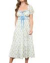 Blu Pepper Floral Tile Contrast Tie Midi Dress