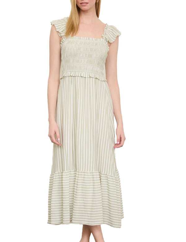 Blu Pepper Smocked Ruffle Midi Dress