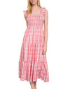 Blu Pepper Plaid Ruffle Strap Midi Dress