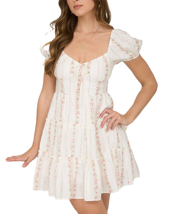 Blu Pepper Floral Puff Sleeves Mini Dress