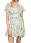 Blu Pepper Pleated Short Puff Sleeve Mini Dress