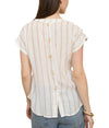 Blu Pepper Stripe Back Button Top