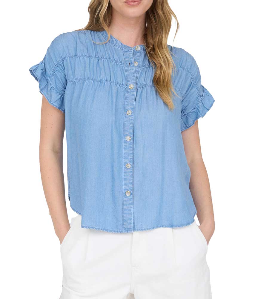 Blu Pepper Shirred Yoke Button Down Top