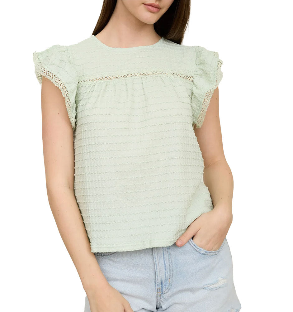 Blu Pepper Textured Ruffle Lace Top