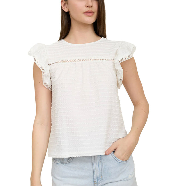 Blu Pepper Textured Ruffle Lace Top