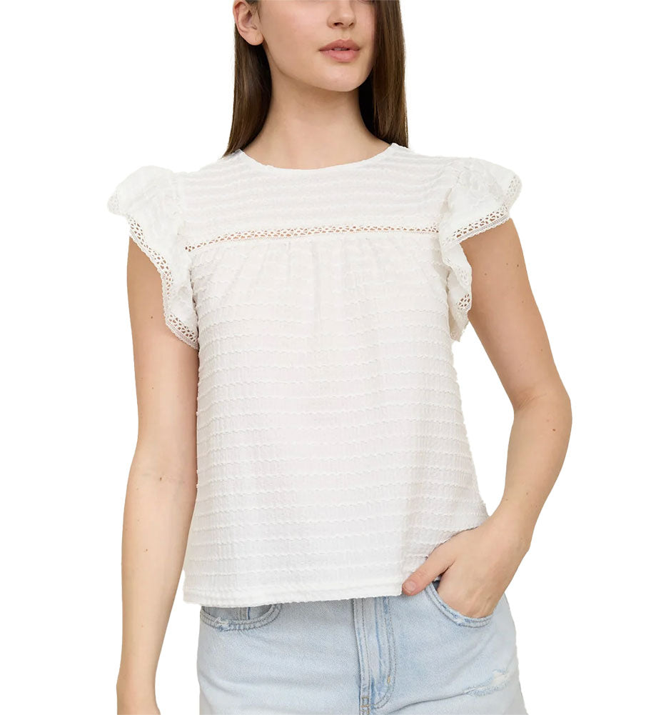 Blu Pepper Textured Ruffle Lace Top