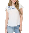 Blu Pepper Floral Embroidered Flounce Sleeve Top