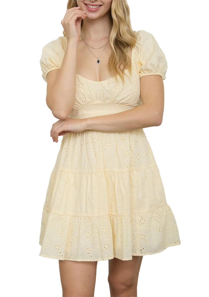 Blu Pepper Eyelet Puff Sleeve Mini Dress