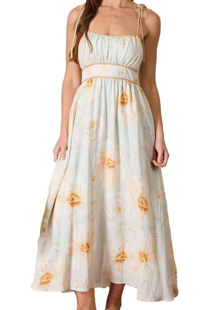 Blu Pepper Watercolor Floral Tie Strap Midi Dress
