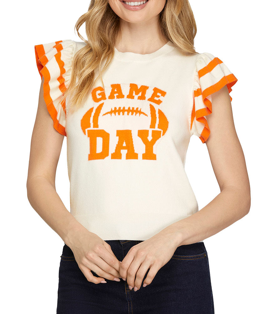 She + Sky Game Day Ruffled Sleeve Sweater Top