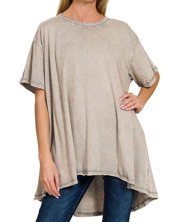 ZENANA Crinkle Washed Cotton Drop Shoulder Oversized Top