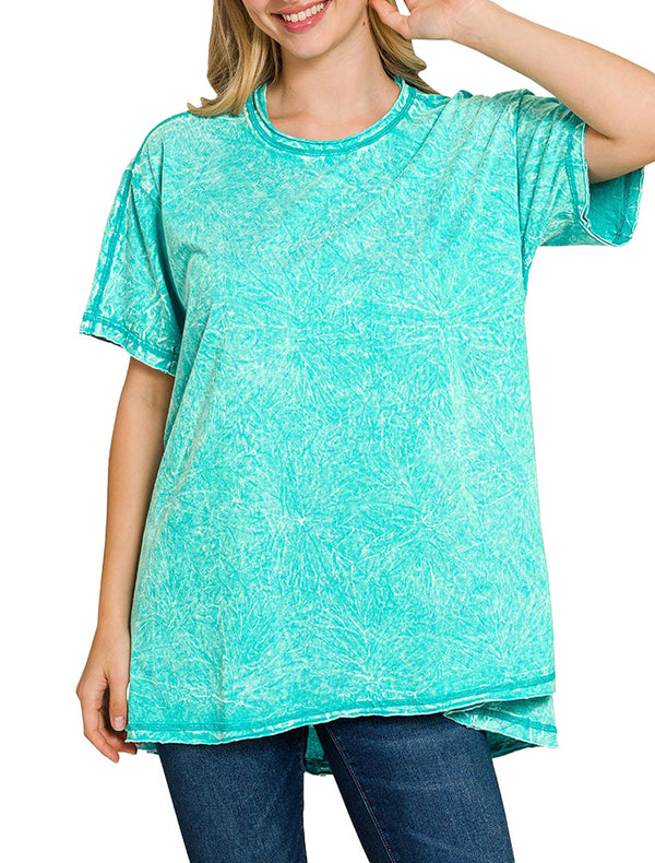 ZENANA Crinkle Washed Cotton Drop Shoulder Oversized Top