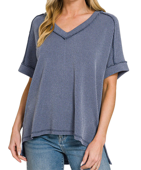 ZENANA V-Neck Ribbed Top