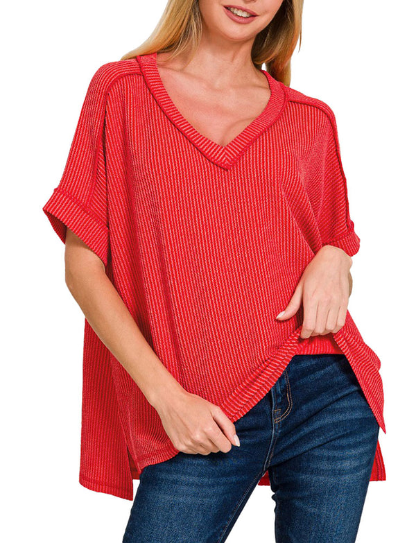 ZENANA V-Neck Ribbed Top