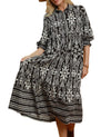 Umgee USA Botanical Border Print Tiered Midi Dress