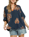 Umgee USA Floral Embroidered V-Neck Relaxed Top