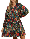 Umgee USA Floral Print Smocked Yoke Babydoll Dress
