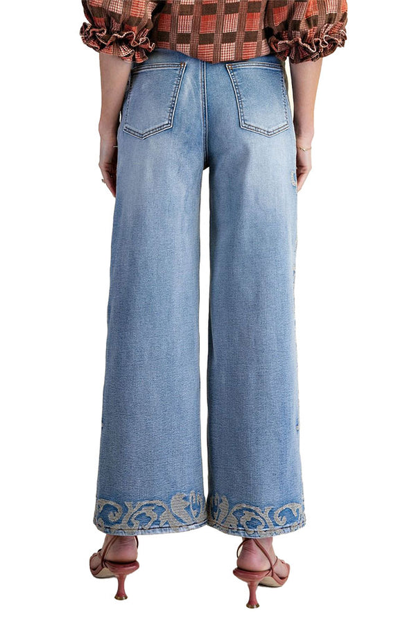 Easel Border Embroiders Pants