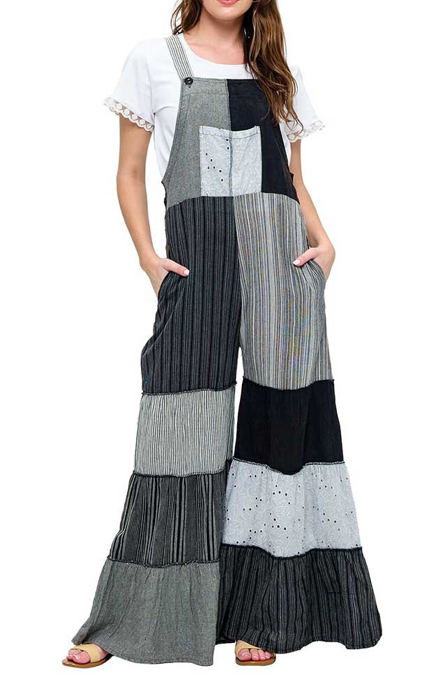 Yak & Yeti Boho Striped Patchwork Overalls