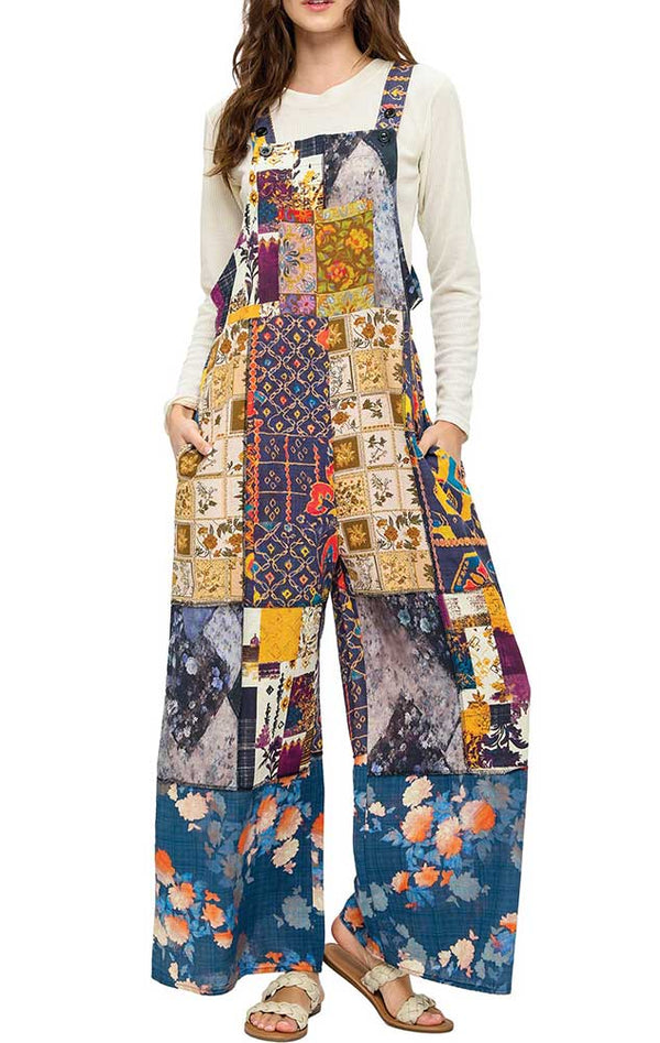 Yak & Yeti Boho Patchwork Botanical Overalls