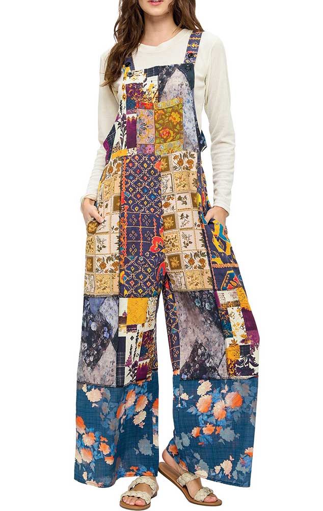 Yak & Yeti Boho Patchwork Botanical Overalls