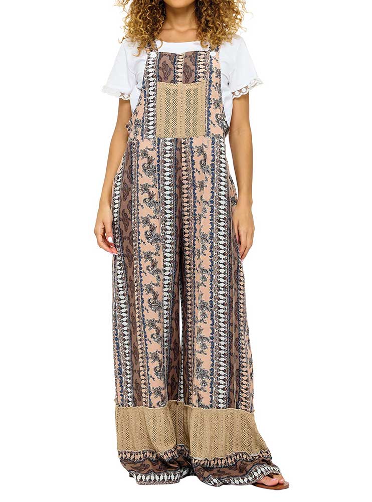 Yak & Yeti Boho Patchwork Striped Paisley Floral Overalls