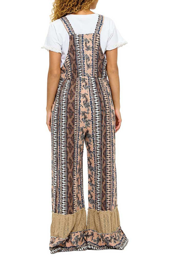 Yak & Yeti Boho Patchwork Striped Paisley Floral Overalls