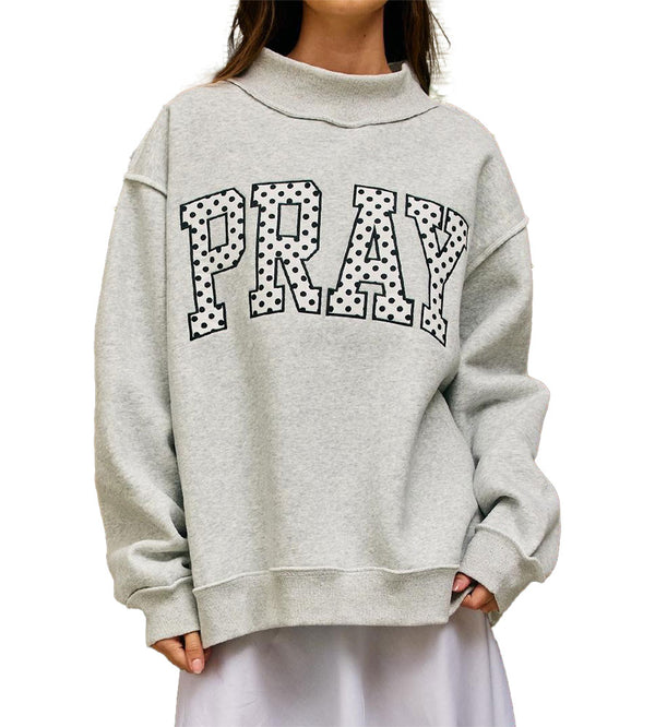 Bucketlist Inc. Polka-dot Embroidered Pray Sweatshirt