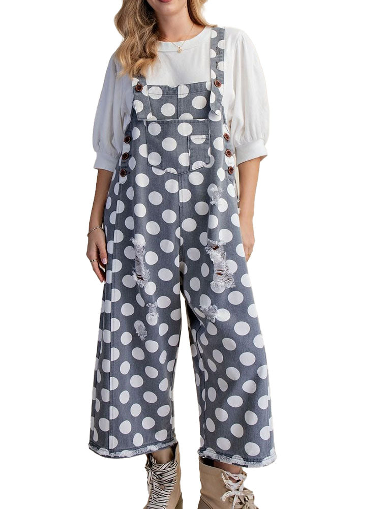 Easel Polka Dot Enzyme Washed Twill Overall