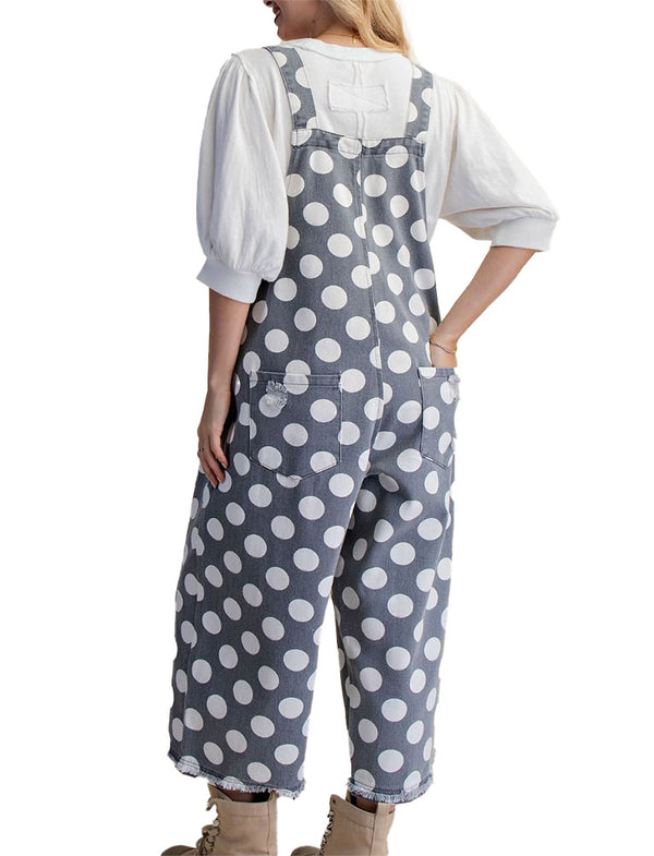 Easel Polka Dot Enzyme Washed Twill Overall
