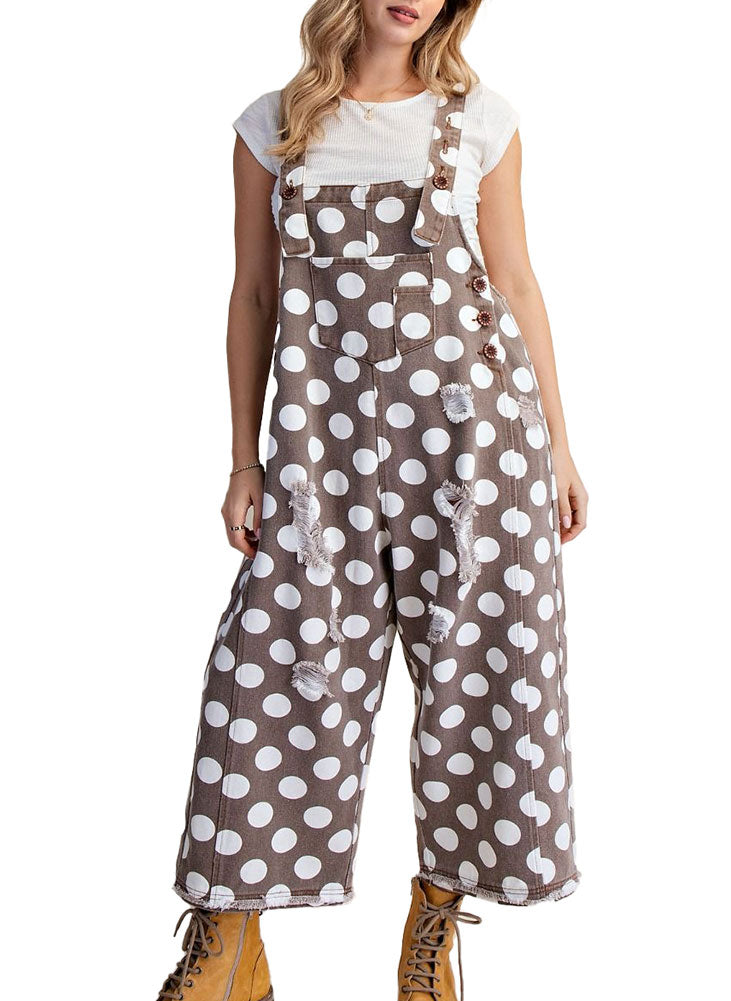 Easel Polka Dot Enzyme Washed Twill Overall