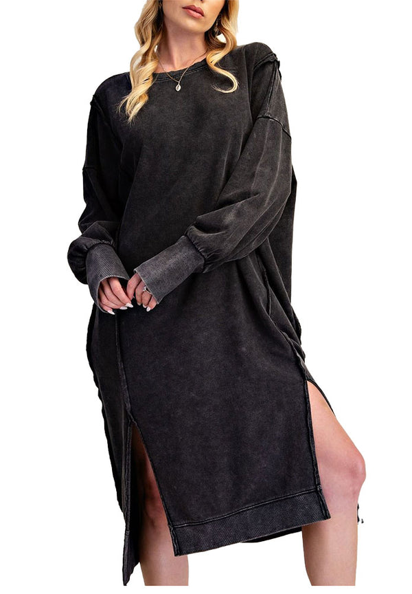 Easel Washed Terry Pullover Dress