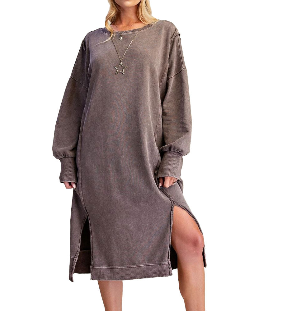 Easel Washed Terry Pullover Dress