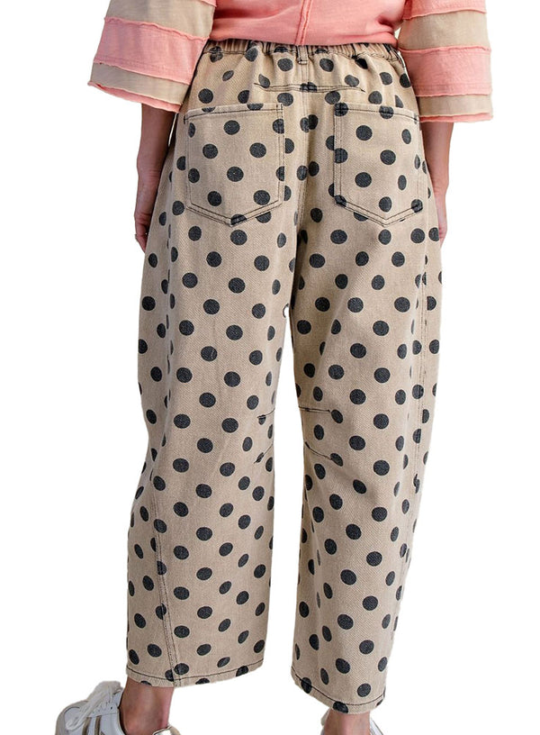 Easel Dots Print Washed Twill Barrel Pants