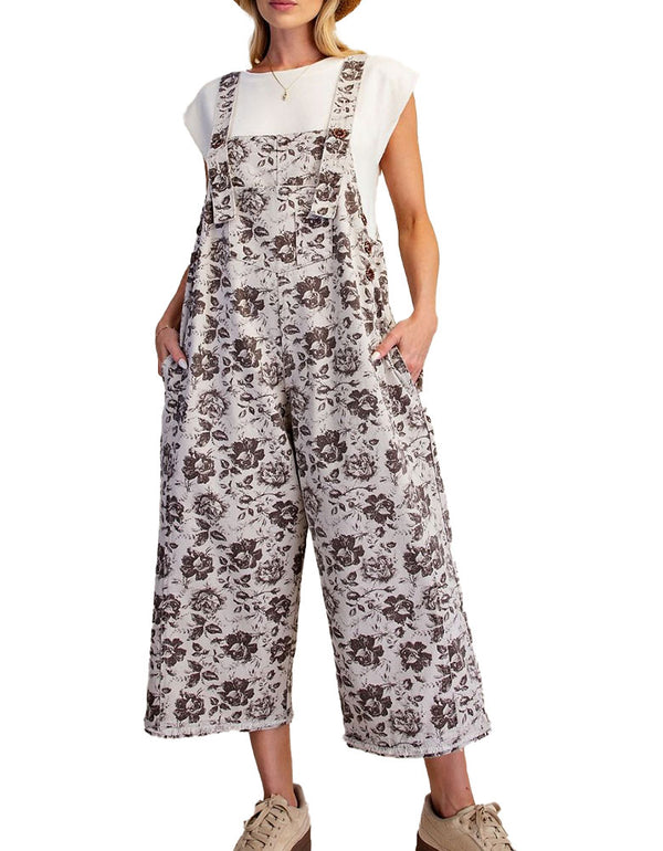 Easel Floral Print Overall Pants