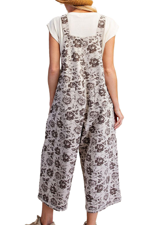 Easel Floral Print Overall Pants
