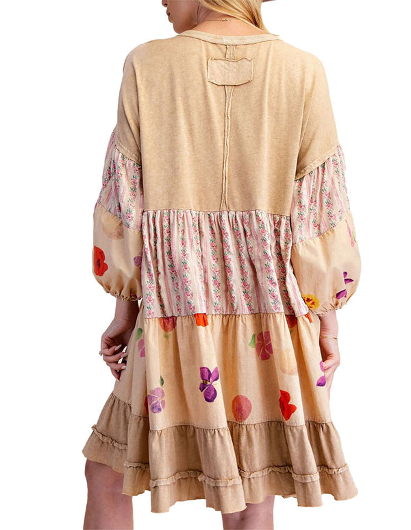 Easel Mix Print Tiered Dress