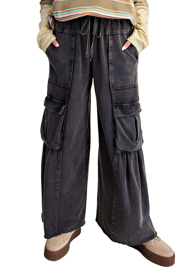 Easel Mineral Washed Terry Knit Cargo Pants