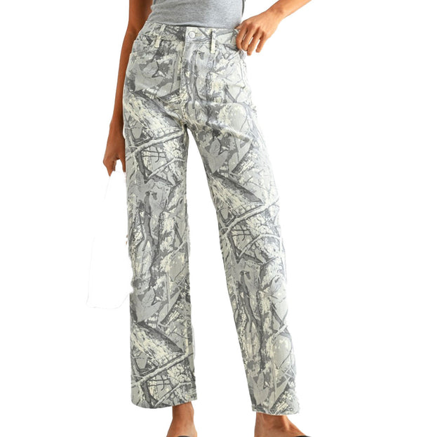 Mica Denim High-rise Wide Leg Printed Jeans